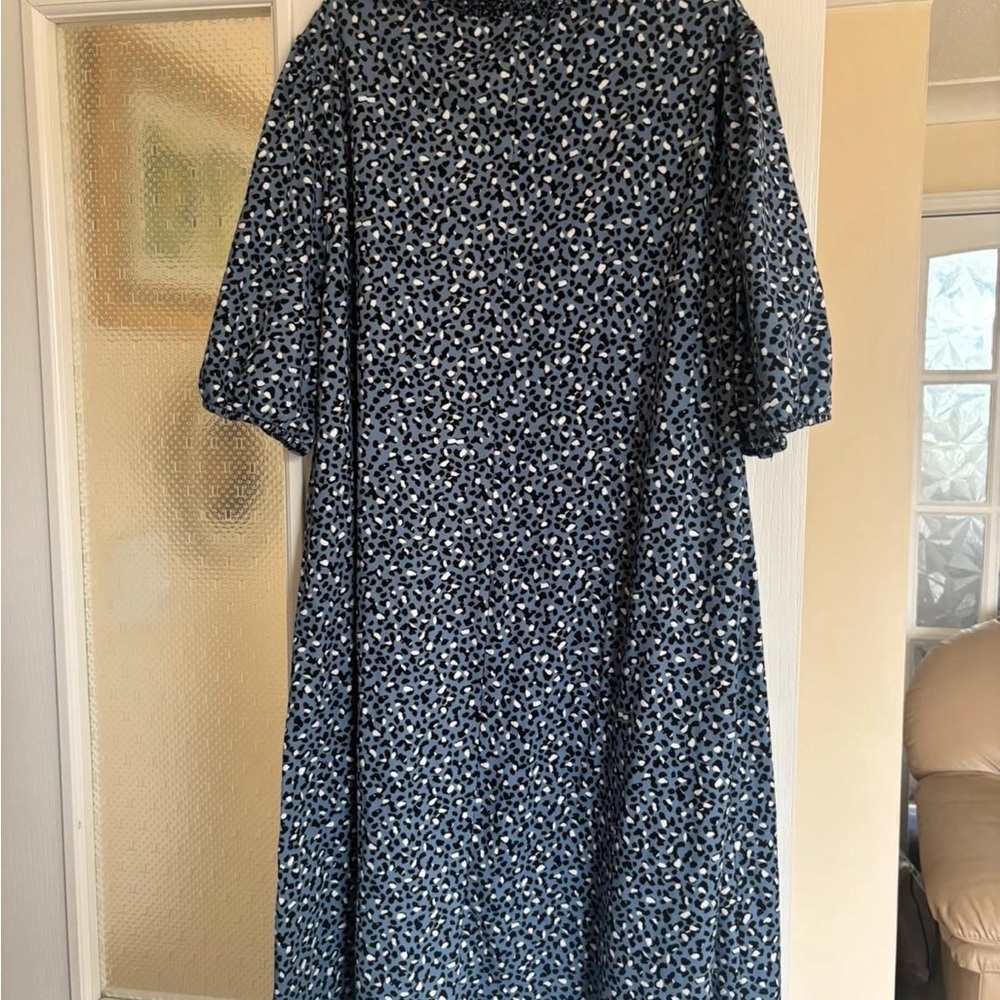 Papaya Blue and White Puff Sleeve Sundress